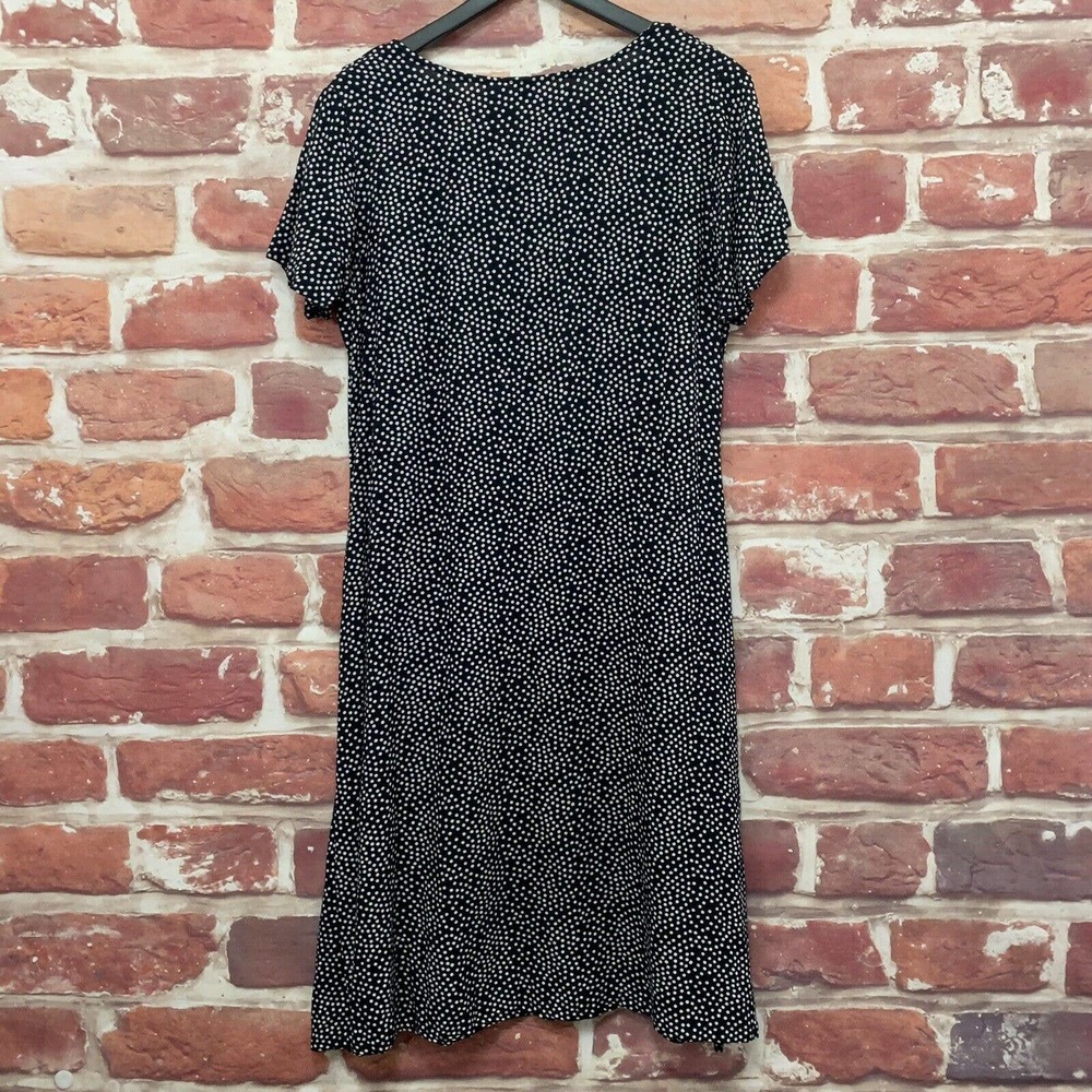 VINTAGE GUNIT FASHIONS DRESS WOMEN'S MEDIUM BLACK WHITE POLKA DOT RUFFLE POPOVER
